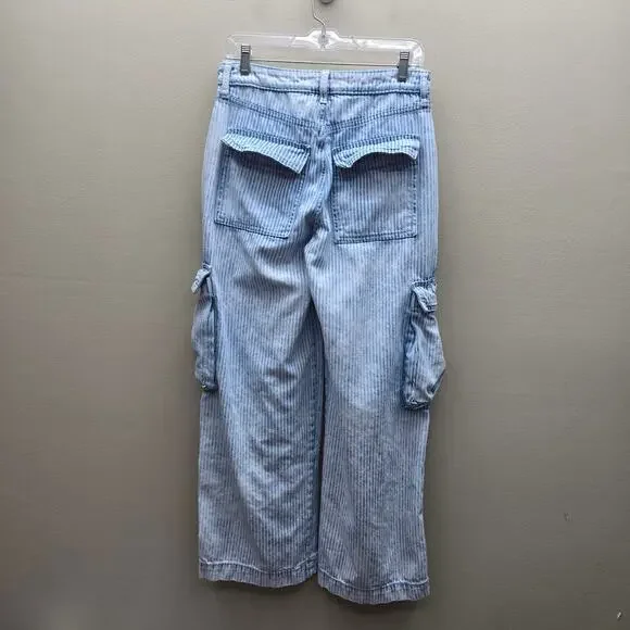 Wild Fable Railroad Striped Mid-Rise Baggy Cargo Jeans Skater Blue White SZ 6/R - Picture 2 of 5